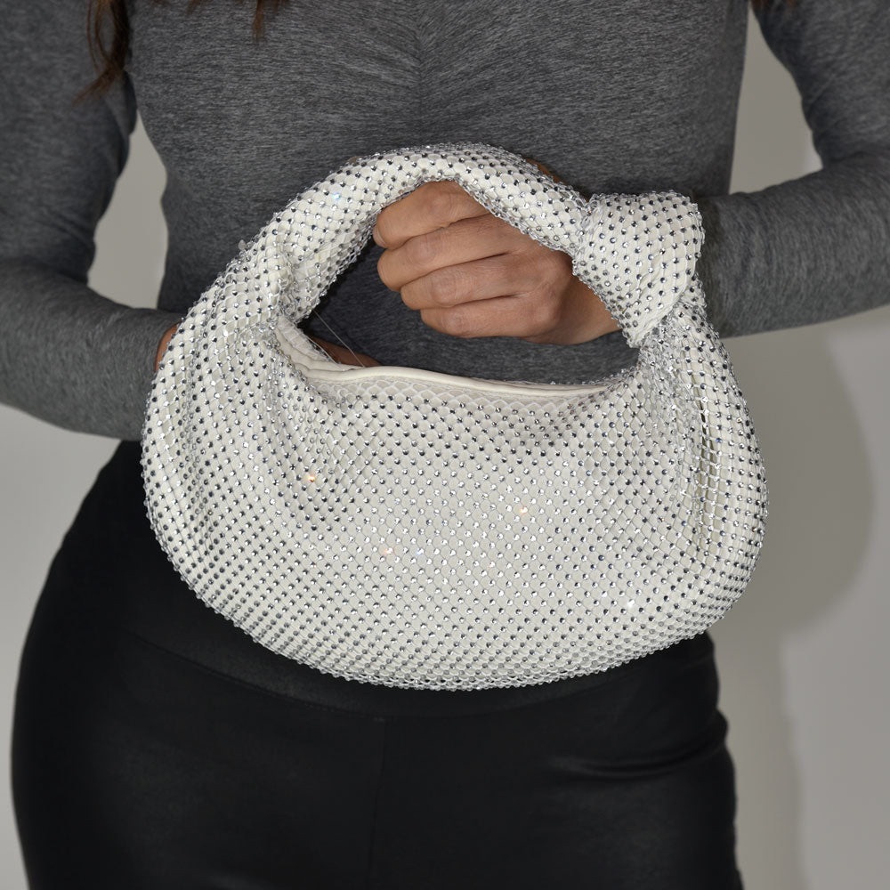 Elegant White Crystal-Embellished Women's Bag